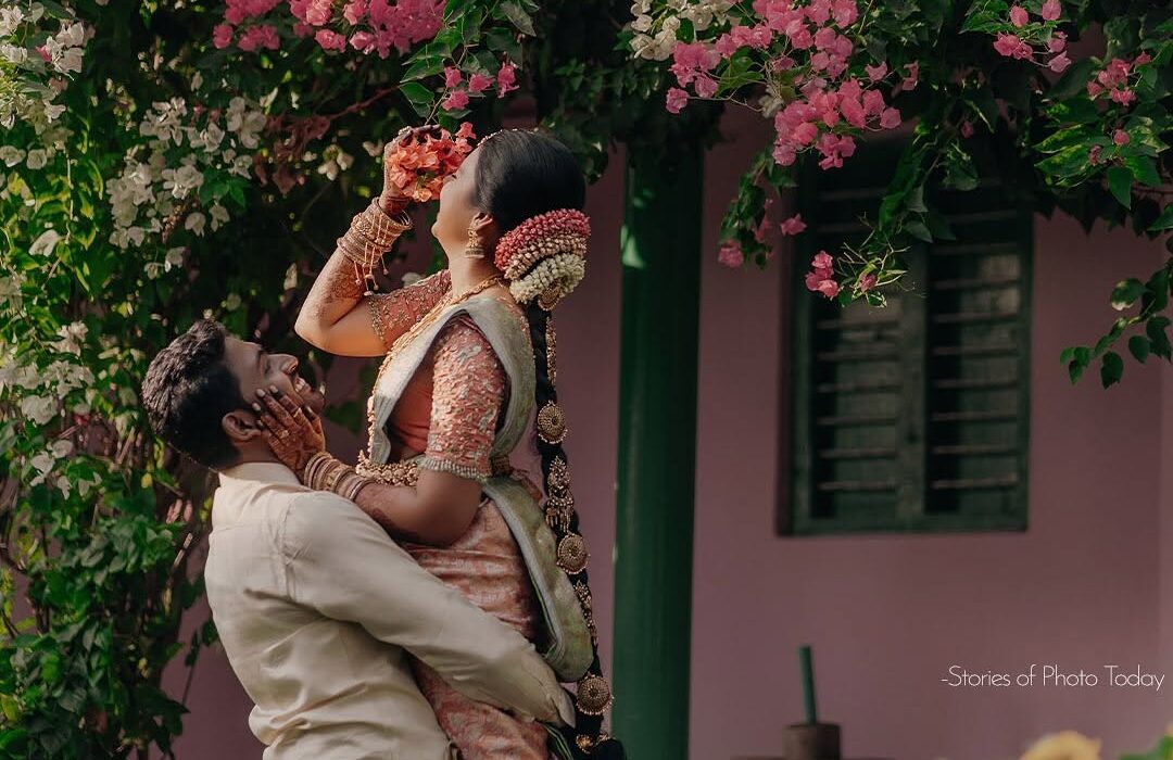 Aravind & Nivetha's Love Story: A Dreamy Couple Photoshoot Among Bougainvillea Blooms in Coimbatore